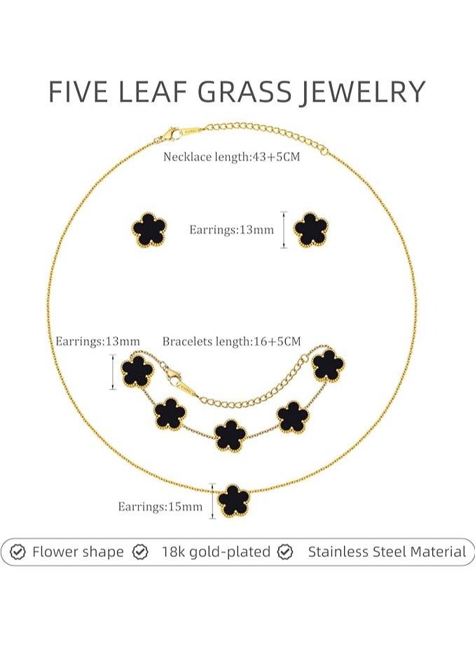 TEMPO (3 Pcs) Clover Necklaces Bracelets Earring Set - 18K Gold Color Plated Flower Bracelet Chain,Stainless Steel Non Tarnish Floral Pendant Stud Jewelry Sets,Four Leaf Clover Lucky Gift for All Occasion - Image 5